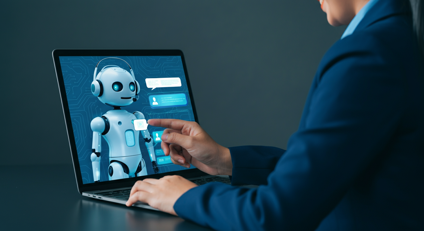 Person using one-click audio chat from a website widget